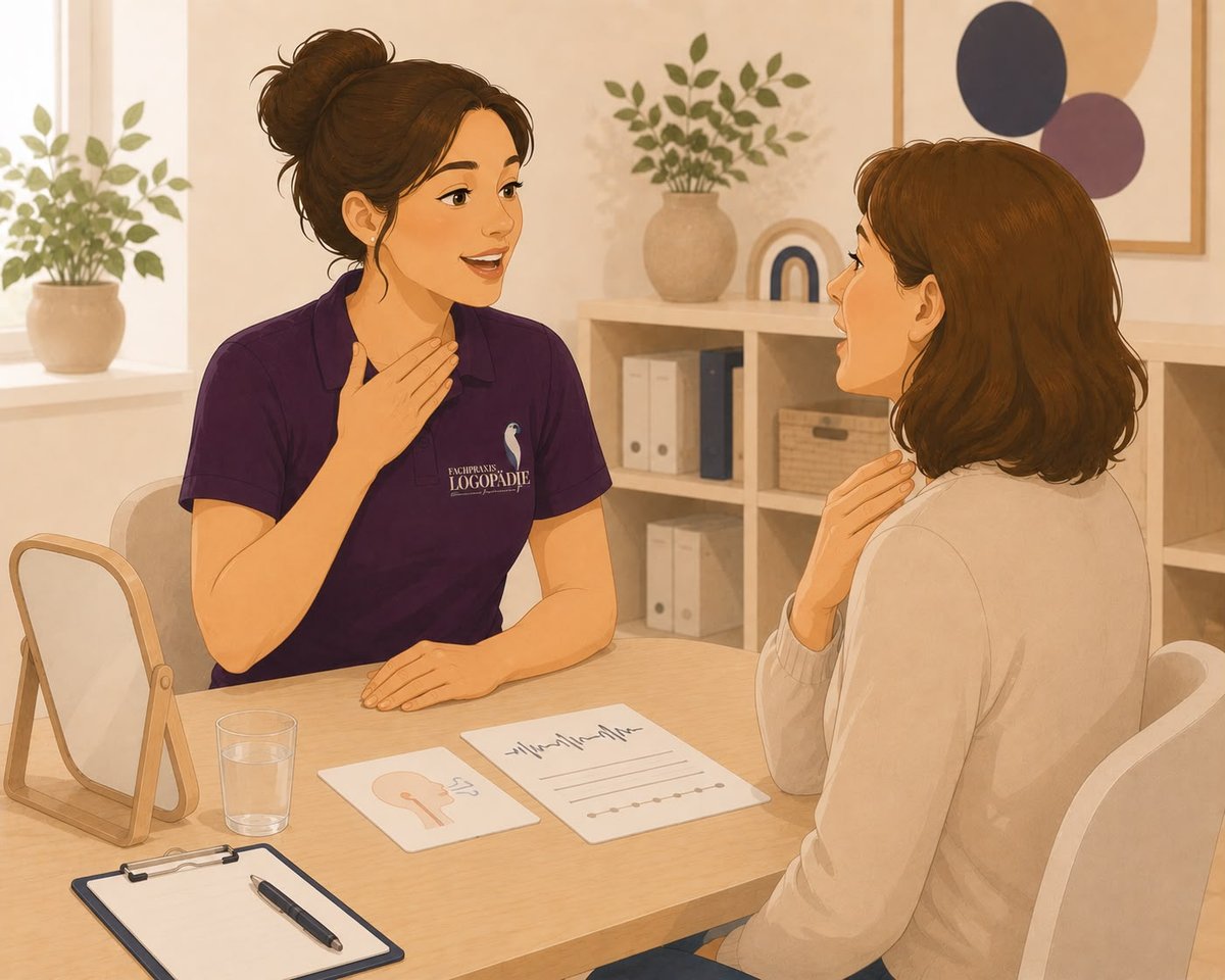 Logopädin bei der Stimmtherapie mit einer Klientin